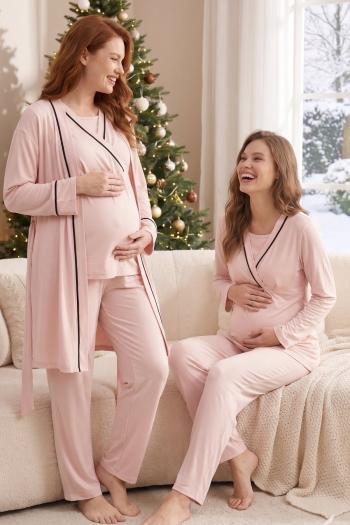 Gizli Emzirme Özellikli Biye Sabahlıklı Kruvaze Lohusa Pijama Takımı 546